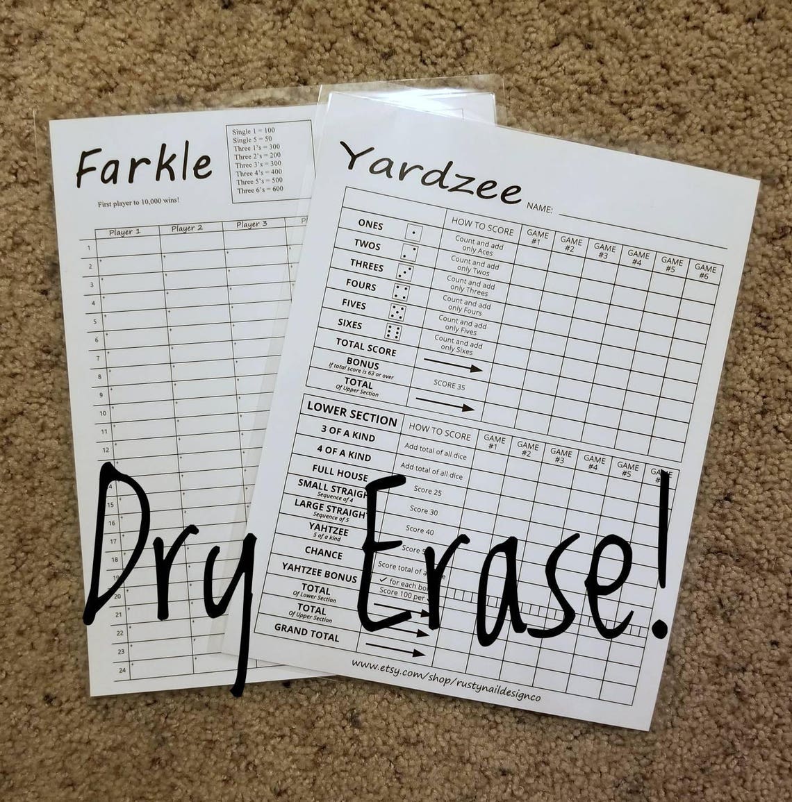 Yardzee Yahtzee Score Sheet Scorecard Doublesided Dry Erase Etsy Canada