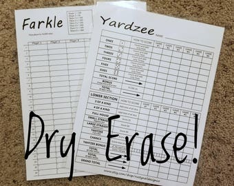 Yardzee Yahtzee Score Sheet Scorecard Double-Sided Dry Erase Scorecard Yardzee/Farkle  - Pack of 5 - Laminated 8-1/2x11 Cardstock