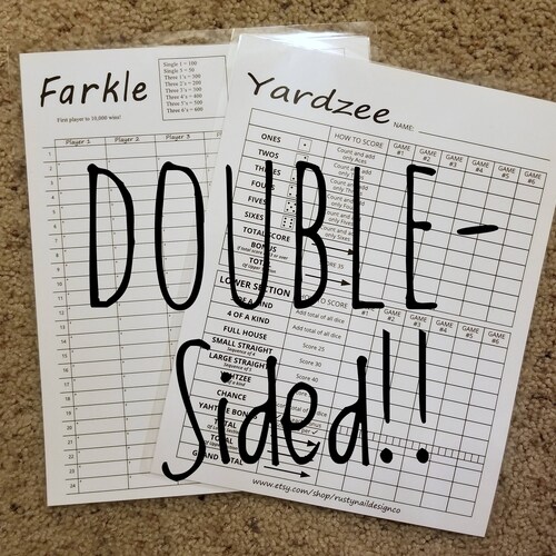 Dry Erase Yardzee Laminated Score Cards Etsy