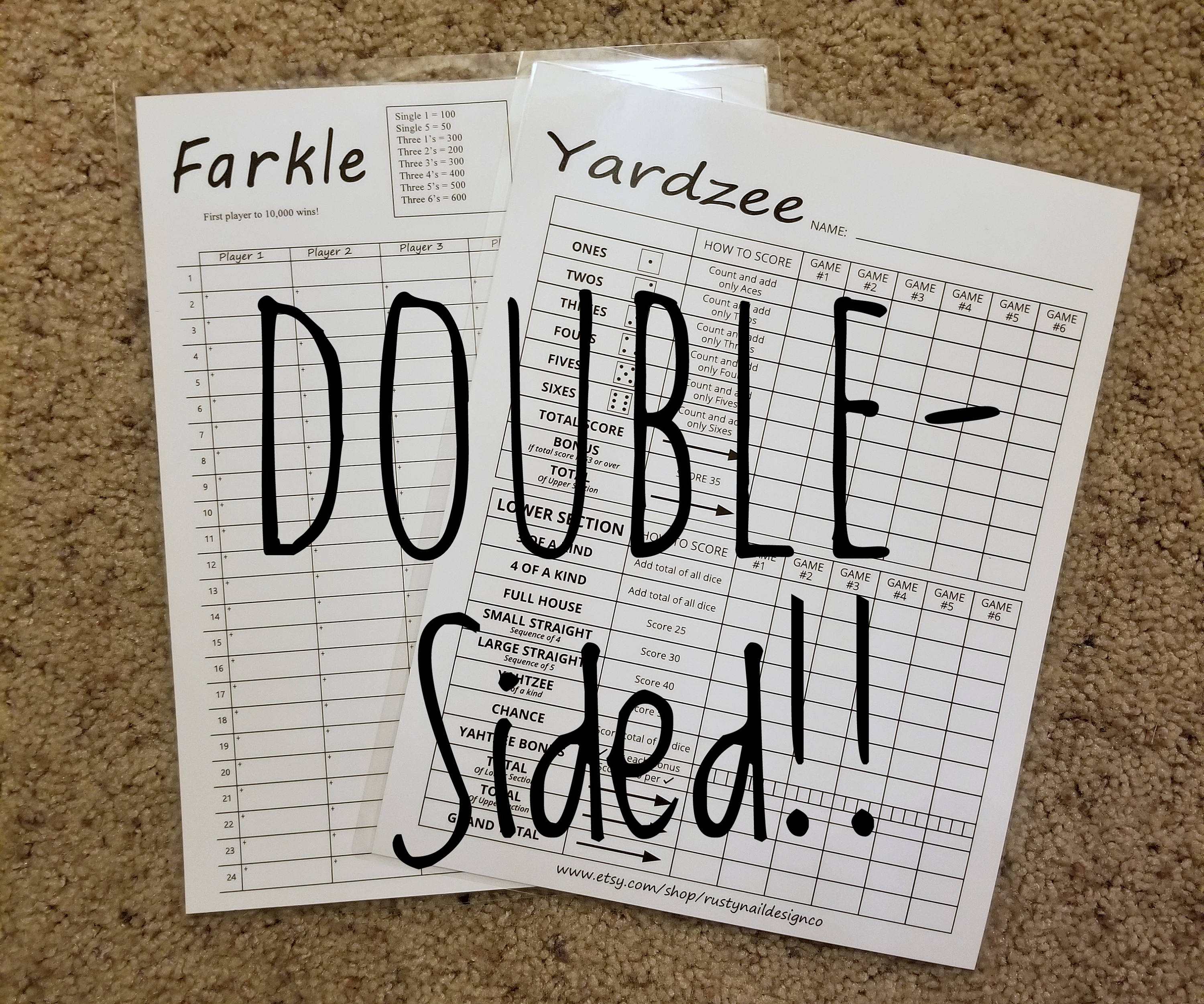 Laminated Yahtzee Lawn Dice Game reusable scorecard Yardzee 3 Laminated Yahtzee Lawn Dice Game reusable scorecard Yardzee 3