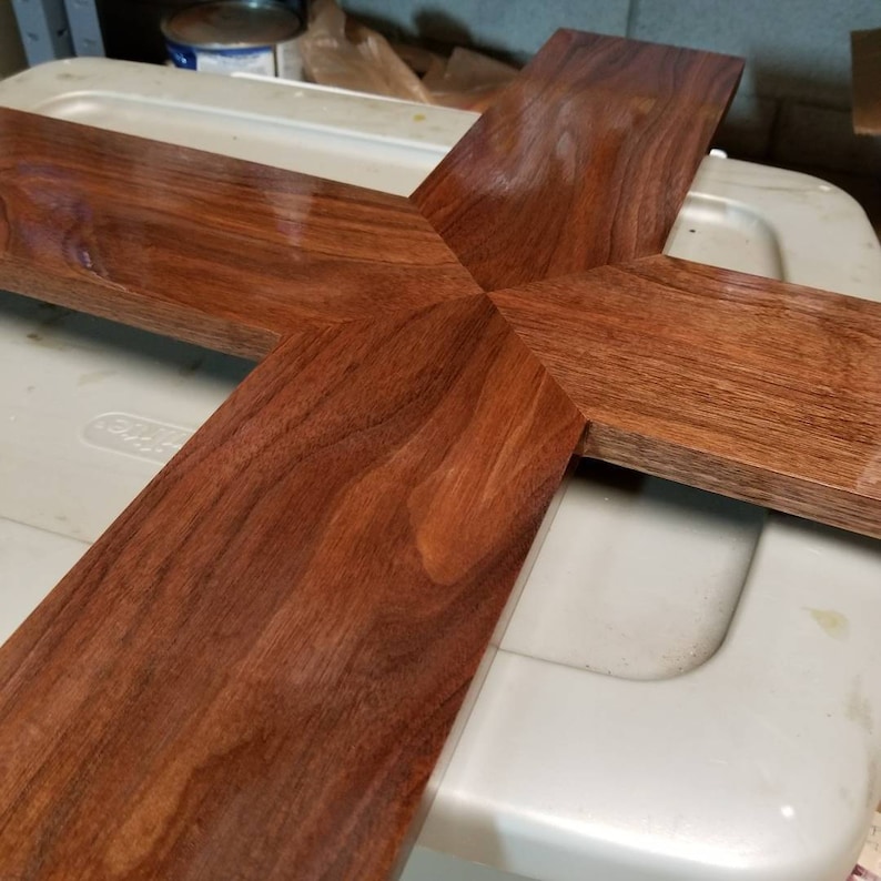 Large Wood Cross, Wooden Cross, Christian Wedding Gift, Wedding Decor, Wall Hanging, Solid Walnut Wood Cross image 5