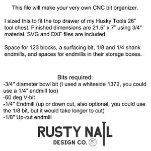 CNC Bit Organizer C2D Datei, DXF Datei und SVG Datei, Hartmetall erstellen digitaler Download Bild 3