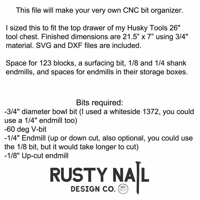 CNC Bit Organizer C2D Datei, DXF Datei und SVG Datei, Hartmetall erstellen digitaler Download Bild 3