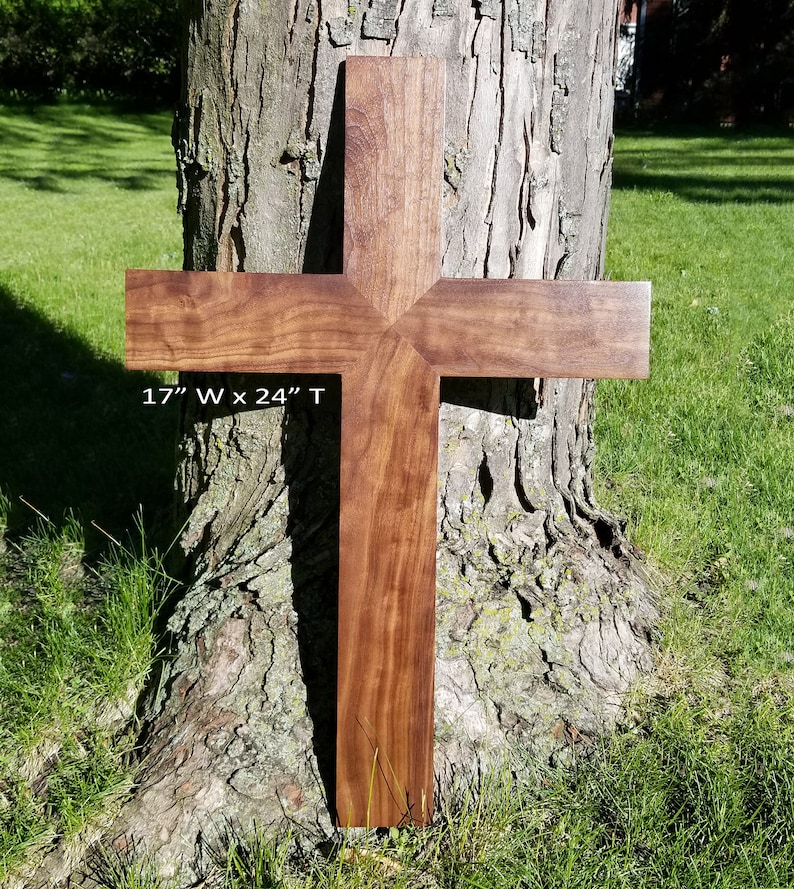 Large Wood Cross, Wooden Cross, Christian Wedding Gift, Wedding Decor, Wall Hanging, Solid Walnut Wood Cross image 1