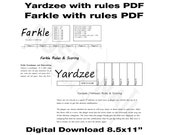 Yardzee AND Farkle Scorecards PDF Download Double-Sided Scorecards Game on the front, rules on back - Download and print your own scorecard