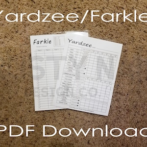 Yardzee/Farkle with Rules Scorecard PDF Download - Druckbare 8,5 "x 11" Scorecard, Enthält Regeln für beide Spiele - Drucken Sie Ihre eigene Scorekarte!