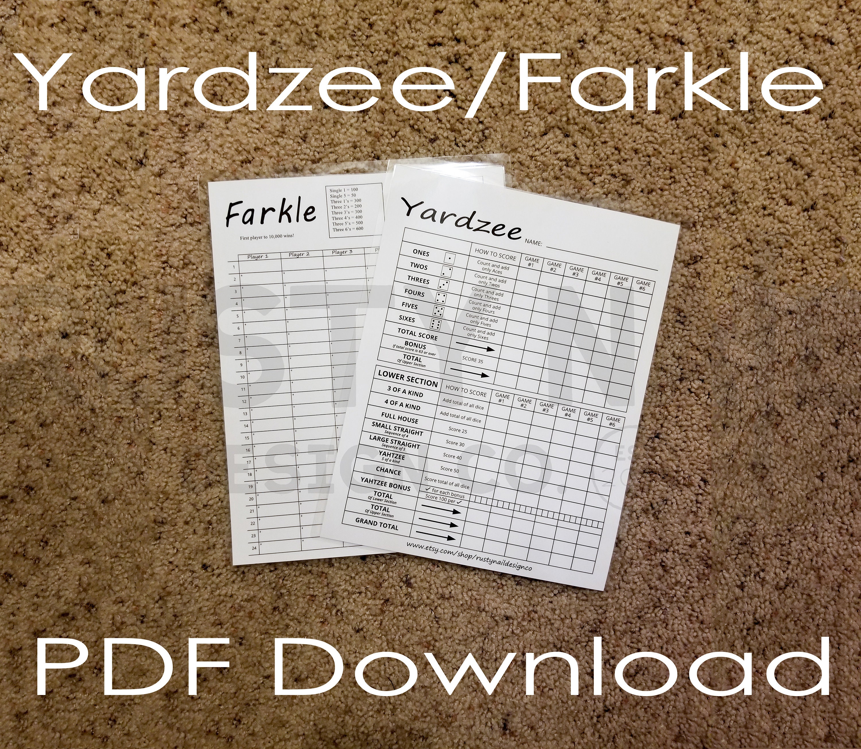 yardzee farkle with rules scorecard pdf download printable etsy