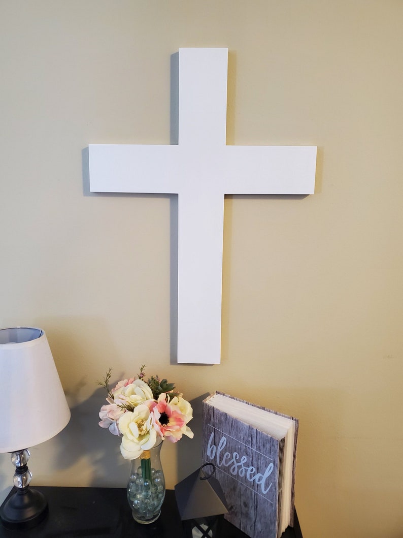 Large White Wood Cross, Wooden Cross, Christian Wedding Gift, Wedding Decor, Wall Hanging, White Wood Cross image 2