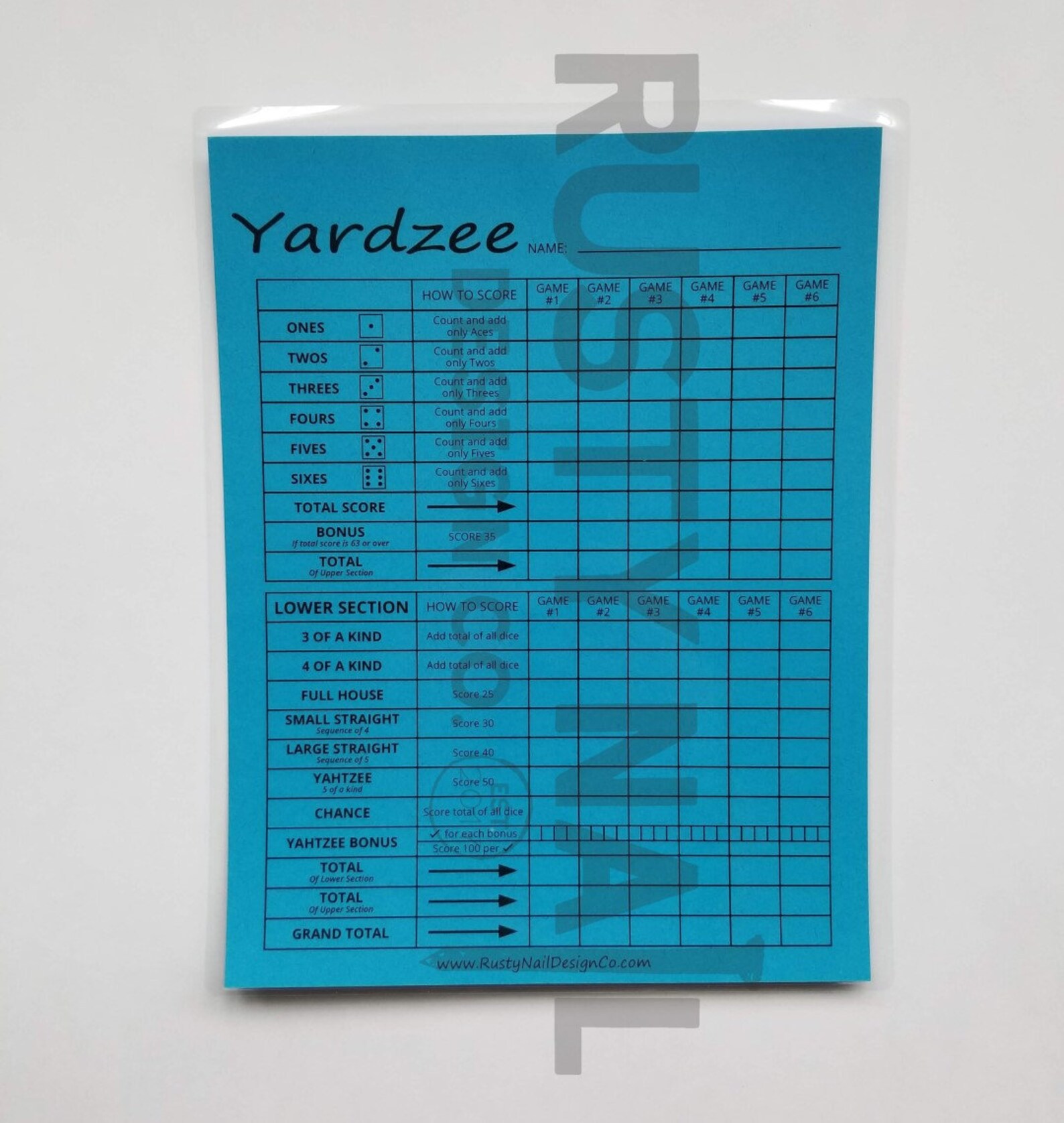 COLOR Yardzee Yahtzee and Farkle DoubleSided Dry Erase Score Etsy