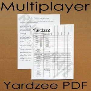 Multiplayer Yardzee/Rules PDF - Double-Sided Yardzee on one side, rules on the other Up to 6 players - Download and print your own scorecard