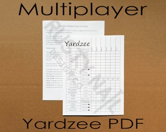 Multiplayer Yardzee/Rules PDF - Double-Sided Yardzee on one side, rules on the other Up to 6 players - Download and print your own scorecard