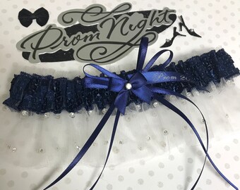 Navy rhinestone prom garter.