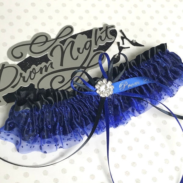 Royal and black prom garter.  Sparkle royal organza and black satin prom garter.