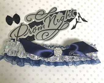 Navy and silver prom garter. Navy prom garter.