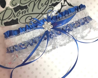 Royal blue silver prom garter,  Prom garters