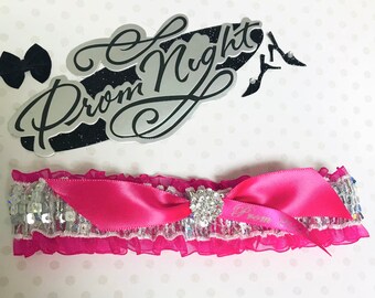 Shocking pink prom garter.  Shocking pink and iridescent prom garter.  Prom garters.