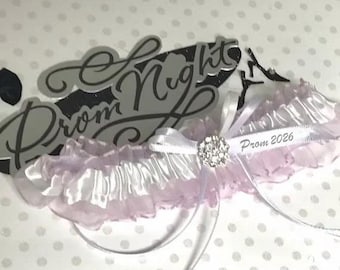 Lilac Organza Prom Garter, Rhinestone Center
