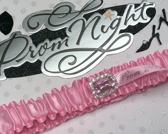 Medium pink jeweled prom garter,  Pink prom garter.