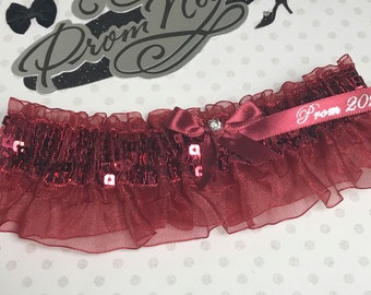 Dark red prom garter.  Prom garter.  Claret prom garter.