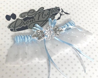 Light blue rhinestone prom garter.  Blue prom garter. Garters.