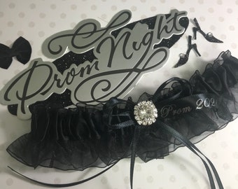 Black prom garter with a rhinestone,  Black prom garter,  Prom garters