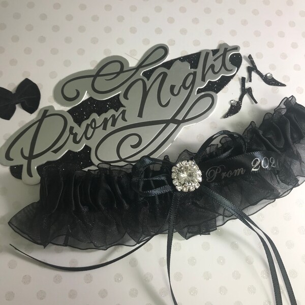 Black prom garter with a rhinestone,  Black prom garter,  Prom garters