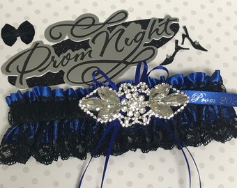 Royal black prom garter,  prom garter,   custom color prom garter.