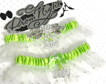 Bright lime rhinestone prom garter. Prom garter.