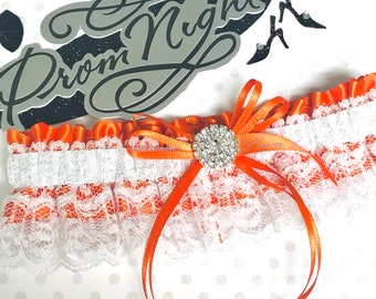 Orange prom garter with rhinestone.  Prom garters.