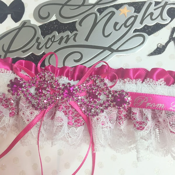 Fuchsia jeweled prom garter.  Fuchsia prom garter