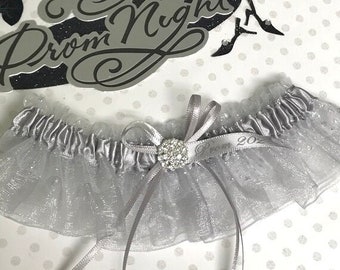 Silver prom garter. Silver sparkle garter. Prom garters.