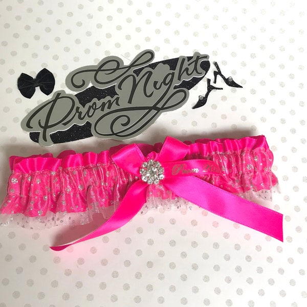 Neon shocking pink and silver prom garter.  Prom garters.