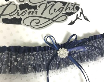 Navy silver prom garter.  Navy sparkle garter.  Navy prom garter.