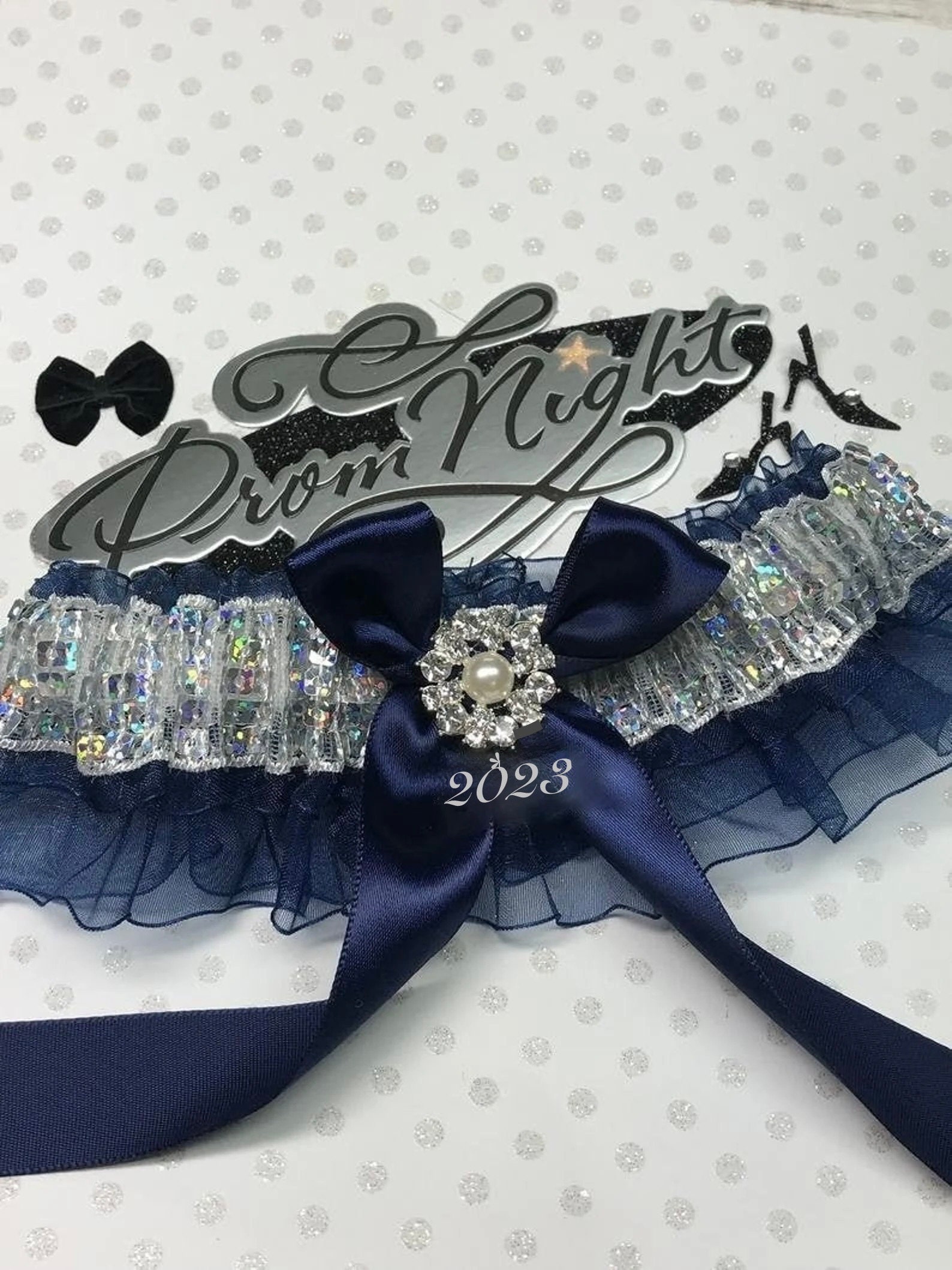 Prom Garter With Charm. Navy/silver Prom Garter. Prom Garter Etsy