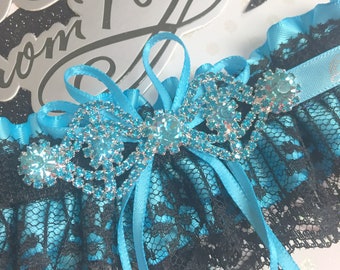 Turquoise black prom garter.  Turquoise prom garter