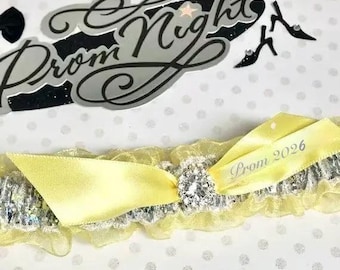 Bright yellow silver prom garter,  Prom garters