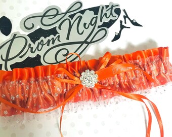 Orange silver sparkle prom garter. Formal dance garter. Orange prom garter.