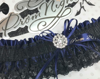 Navy and black prom garter.  Prom garters. Lace prom garter.
