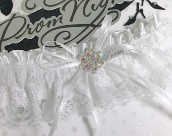 White iridescent prom garter.  Prom garters