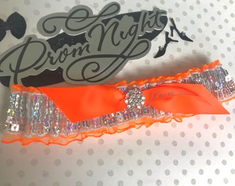 Neon orange prom garter. Neon orange and silver prom garter.  Prom garters.