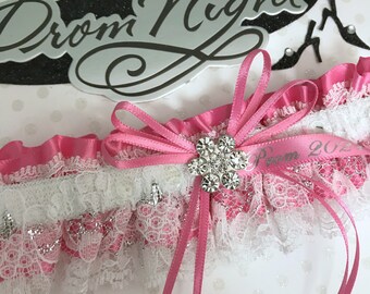 Hot pink and white silver prom garter* Prom garters*  Garters