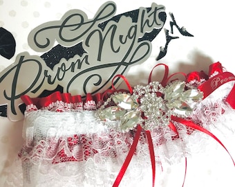 Red prom garter,  Silver white lace and red satin Prom garters.  Prom garters.