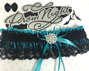 Teal black prom garter. Teal garter.  Prom garter!
