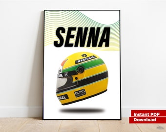 Cartel del casco de Ayrton Senna, cartel de carreras, descarga de impresión digital, Kunstdruck, decoración del hogar, cartel deportivo de automóvil, arte de Fórmula Uno