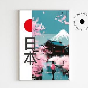 Japan Mount Fuji Pixel Art Poster, Wall Art, Home Decor, Digital Art Painting, Kunstdruck, Instant Download, Pixel Art, Japanese Art