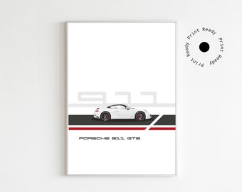 Póster Porsche 911 GTS, Descarga de impresión digital, Kunstdruck, Decoración del hogar, Póster deportivo de automóvil