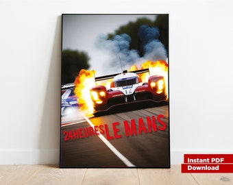 Le Mans, Cartel de carrera de 24 horas, Cartel de carreras, Descarga de impresión digital, Kunstdruck, Decoración del hogar, Cartel deportivo de automóvil