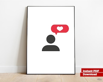 Love You Benachrichtigung, Social Media Icon Poster Download, Digitaldruck, Valentinstag, Dekoration, Digital Art, Kunstdruck