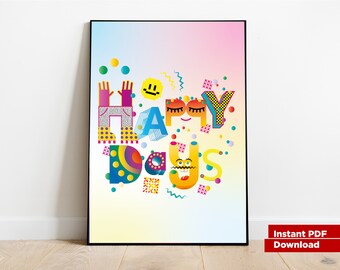 Póster de Happy Days, impresión digital estilo pop art, arte de pared Love Yourself, decoración del hogar, Kunstrdruck
