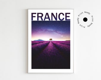 Cartel de Francia Levander, Arte de pared, Descarga de impresión digital, Ilustración navideña, Decoración del hogar, Kunstdruck, Pixel Art, Cartel de viaje